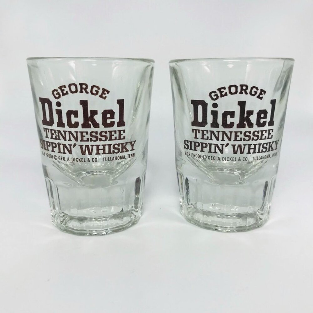 2 George Dickel Tennessee Sippin' Whisky Shot Glasses Heavy Bottom Libbey